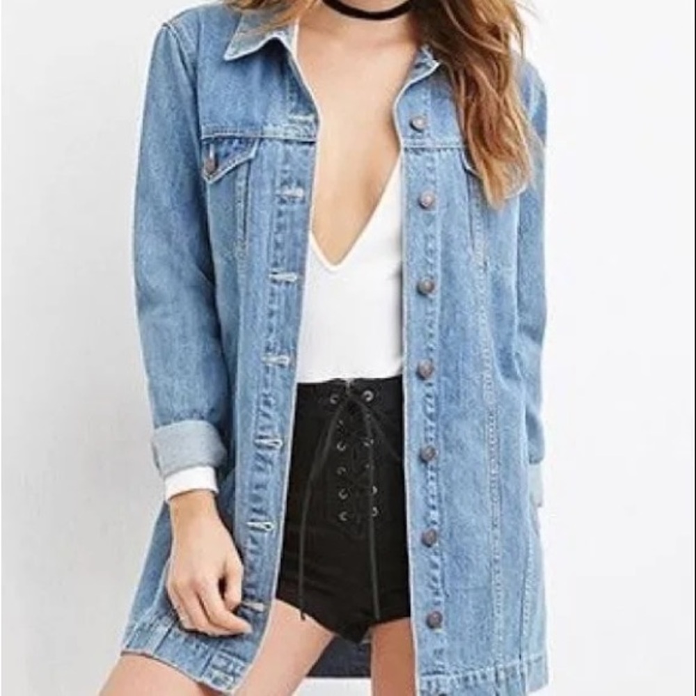 Forever 21 Longline Long Denim Jacket M
